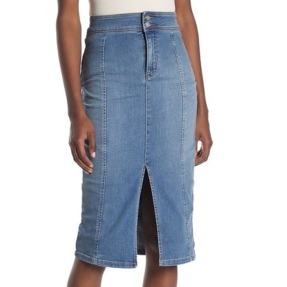 We The Free Maddie Denim Mid Skirt|High Rise Front Slit Denim Skirt Boho Western